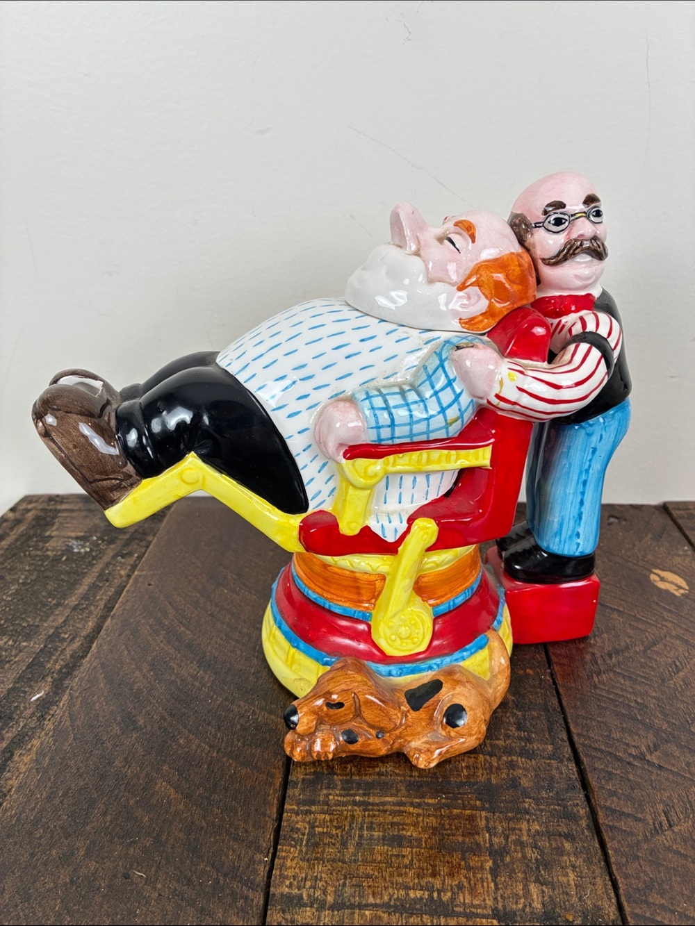 Vintage Ceramic Barber Shop Tea Pot Collectable Shaving Dog Kitsch Carolina Inc
